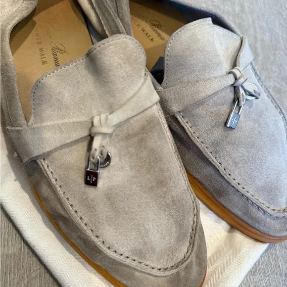 Loro Piana summer walk Gray Suede women’s Loafers - Picture 4 of 6